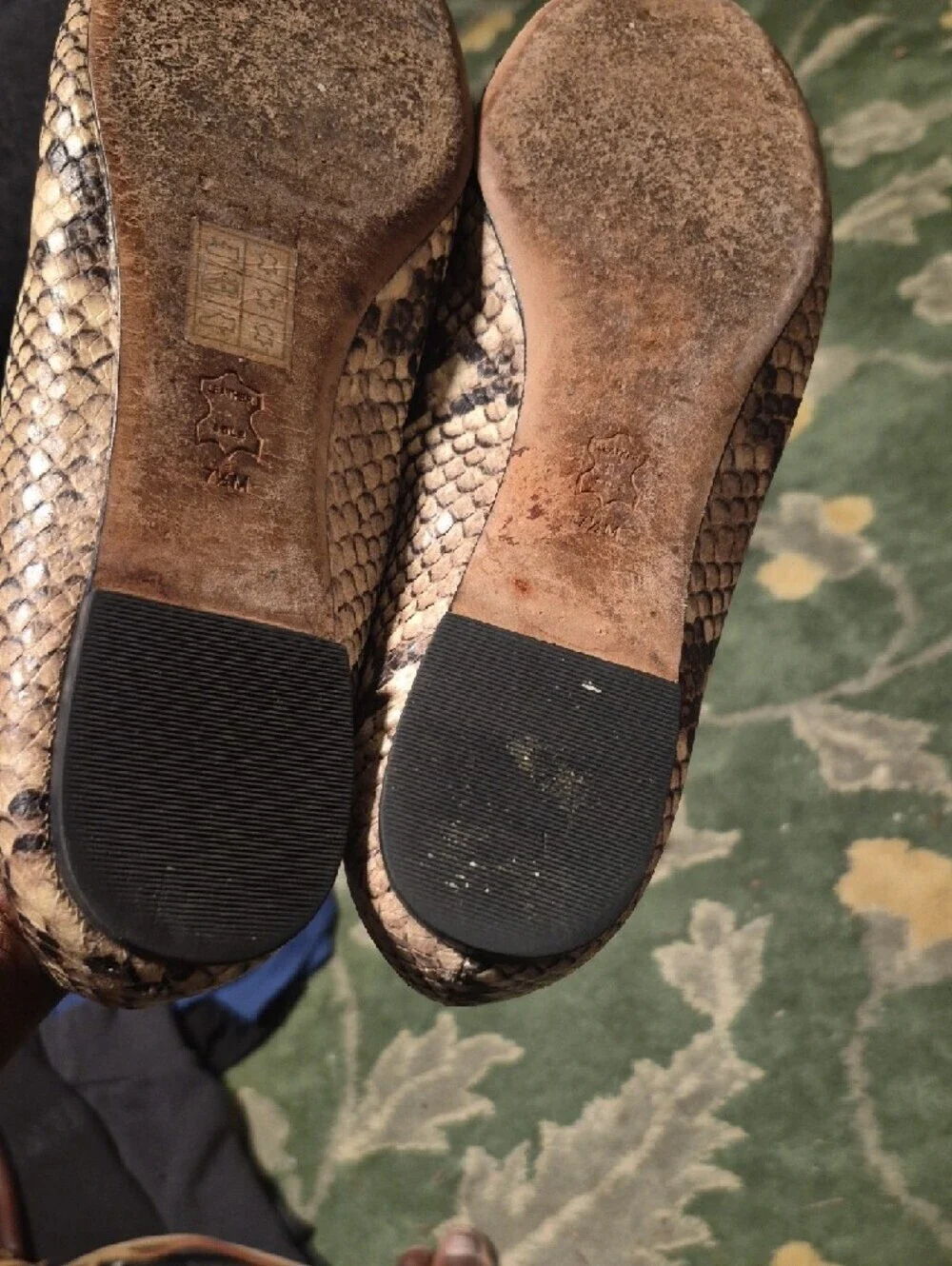 Tory Burch Snake-Print Ballet Flats with Black Patent Toe and Gold Logo